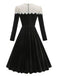 Black 1950s Velvet  Knitted Collar Pearl Button Dress - vintage dress, retro fashion, rockabilly