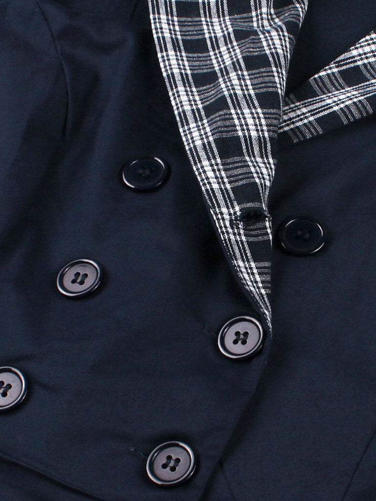 Blue 1950s Double Breasted Plaid Lapel Belted Dress - vintage dress, retro fashion, rockabilly