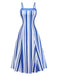 Blue & White 1950s Stripe Spaghetti Strap Midi Dress - vintage dress, retro fashion, rockabilly
