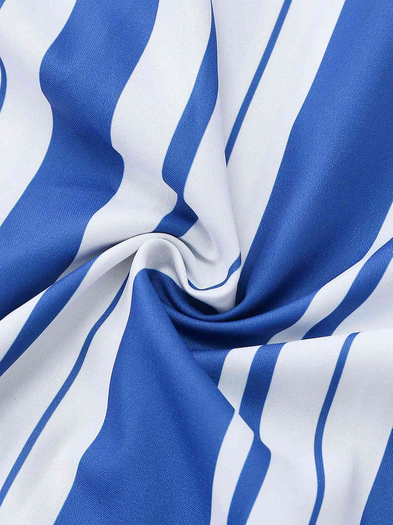 Blue & White 1950s Stripe Spaghetti Strap Midi Dress - vintage dress, retro fashion, rockabilly