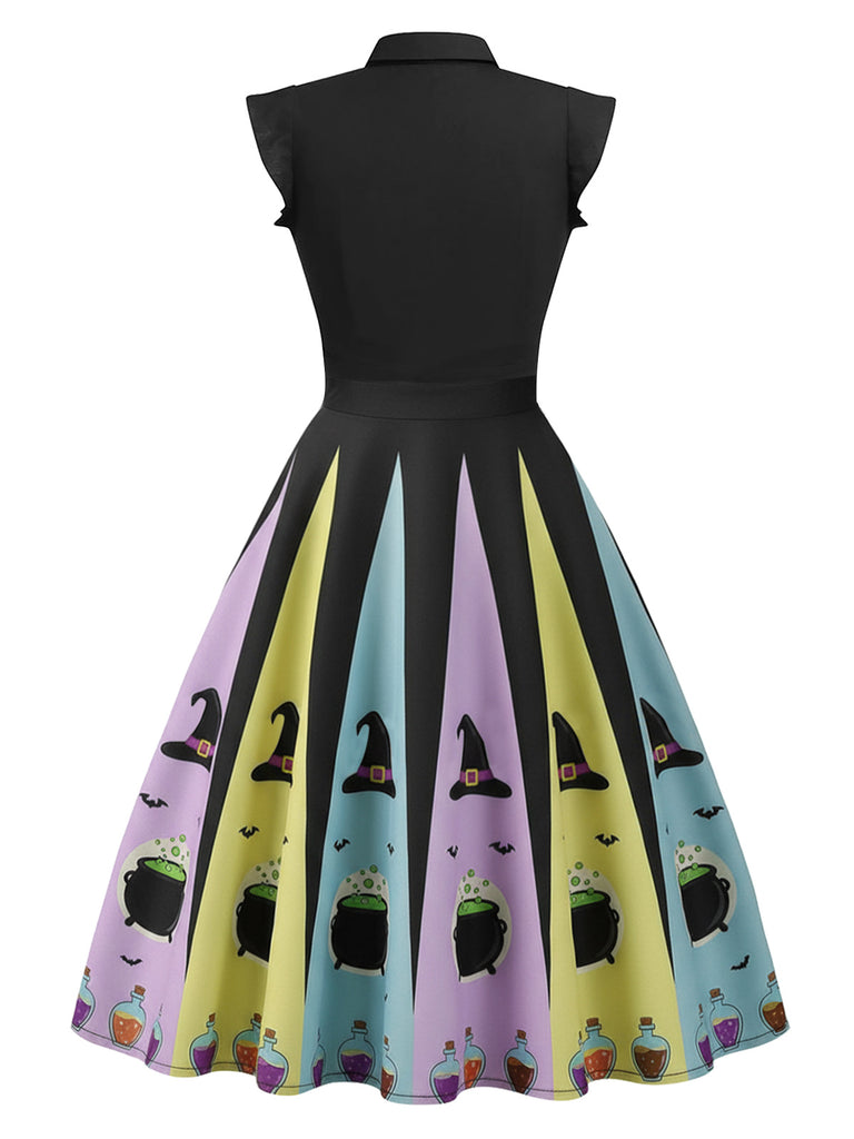 1950s Bowknot Halloween Witch Hat Potion Swing Dress - vintage dress, retro fashion, rockabilly