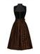 Brown 1950s Crochet Velvelt Dress & Satin Pleated Apron - vintage dress, retro fashion, rockabilly