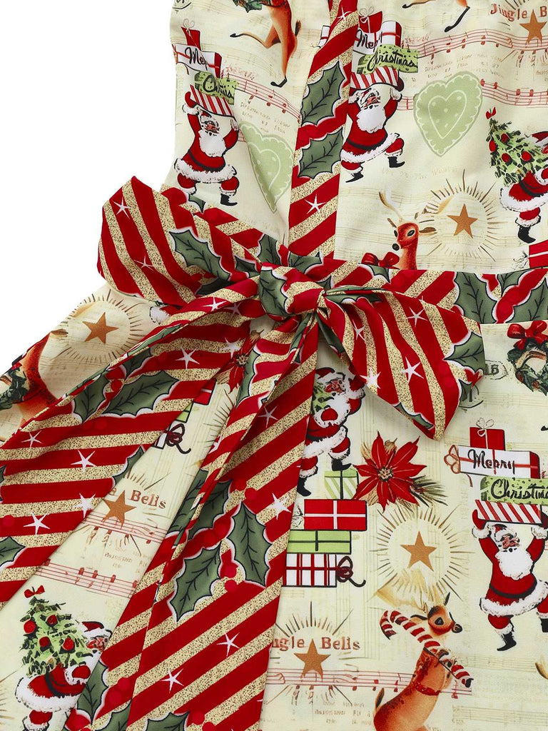 1950s Christmas Candy Cane Santa Bow Strapless Dress - vintage dress, retro fashion, rockabilly