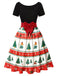 1950s Christmas Tree Patchwork Bow Belted Swing Dress - vintage dress, retro fashion, rockabilly