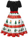 1950s Christmas Tree Patchwork Bow Belted Swing Dress - vintage dress, retro fashion, rockabilly