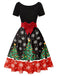 1950s Christmas Tree Patchwork Bow Belted Swing Dress - vintage dress, retro fashion, rockabilly