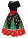 1950s Christmas Tree Patchwork Bow Belted Swing Dress - vintage dress, retro fashion, rockabilly