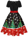 1950s Christmas Tree Patchwork Bow Belted Swing Dress - vintage dress, retro fashion, rockabilly