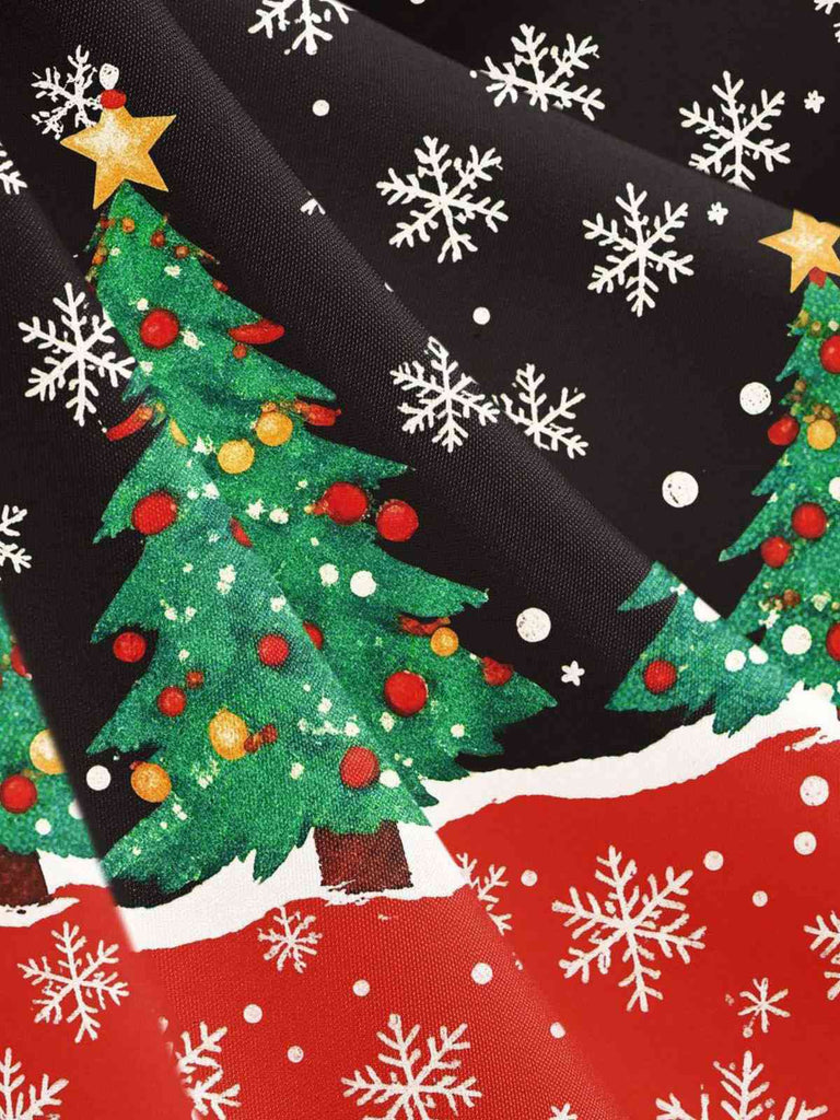 1950s Christmas Tree Patchwork Bow Belted Swing Dress - vintage dress, retro fashion, rockabilly