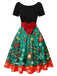 1950s Christmas Tree Patchwork Bow Belted Swing Dress - vintage dress, retro fashion, rockabilly