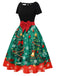 1950s Christmas Tree Patchwork Bow Belted Swing Dress - vintage dress, retro fashion, rockabilly