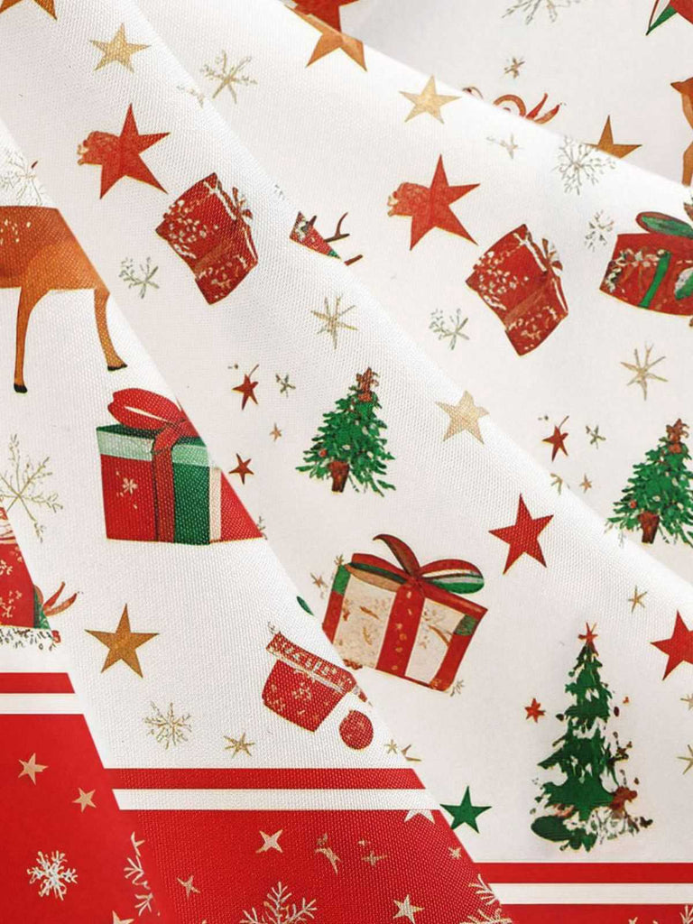 1950s Christmas Tree Patchwork Bow Belted Swing Dress - vintage dress, retro fashion, rockabilly