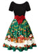 1950s Christmas Tree Patchwork Bow Belted Swing Dress - vintage dress, retro fashion, rockabilly