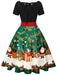 1950s Christmas Tree Patchwork Bow Belted Swing Dress - vintage dress, retro fashion, rockabilly