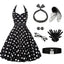 1950s Halter Contrast Polka Dots Belted Dress With Accessories Set - vintage dress, retro fashion, rockabilly