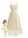 Light Yellow 1950s Daisy Embroidered Smocked Tulle Midi Dress - vintage dress, retro fashion, rockabilly