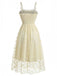 Light Yellow 1950s Daisy Embroidered Smocked Tulle Midi Dress - vintage dress, retro fashion, rockabilly
