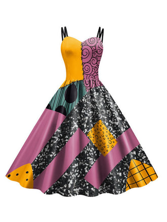 Multicolor 1950s Nightmare Before Christmas Sally Colorblock Dress - vintage dress, retro fashion, rockabilly