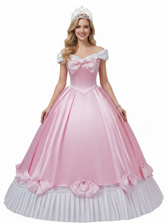 Pink 1950s Off-Shoulder Pleated Satin Bow Princess Dress - vintage dress, retro fashion, rockabilly