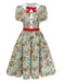 1950s Rabbit Floral Button Bow Peter Pan Collar Dress - vintage dress, retro fashion, rockabilly
