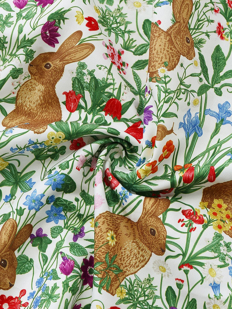 1950s Rabbit Floral Button Bow Peter Pan Collar Dress - vintage dress, retro fashion, rockabilly