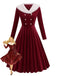 Red 1950s Christmas Velvet Santa Fur Collar Pearl Dress - vintage dress, retro fashion, rockabilly