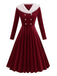 Red 1950s Christmas Velvet Santa Fur Collar Pearl Dress - vintage dress, retro fashion, rockabilly