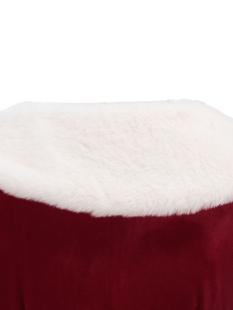 Red 1950s Christmas Velvet Santa Fur Collar Pearl Dress - vintage dress, retro fashion, rockabilly