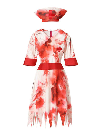 Red 1950s Halloween Zombie Nurse Blood Stains Dress - vintage dress, retro fashion, rockabilly