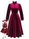 Red 1950s Velvet Ruffled Collar Lantern Sleeve Dress - vintage dress, retro fashion, rockabilly