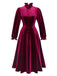 Red 1950s Velvet Ruffled Collar Lantern Sleeve Dress - vintage dress, retro fashion, rockabilly