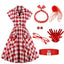 Red White 1950s Pockets Plaid Dress With Accessories Set - vintage dress, retro fashion, rockabilly
