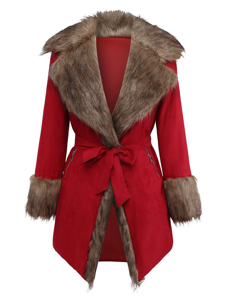 1950s Faux Fur Collar Lapel Belt Coat - vintage fashion, retro style