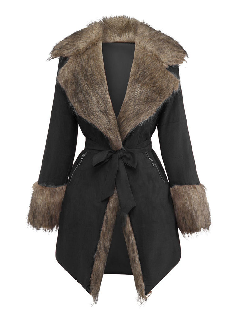 1950s Faux Fur Collar Lapel Belt Coat - vintage fashion, retro style