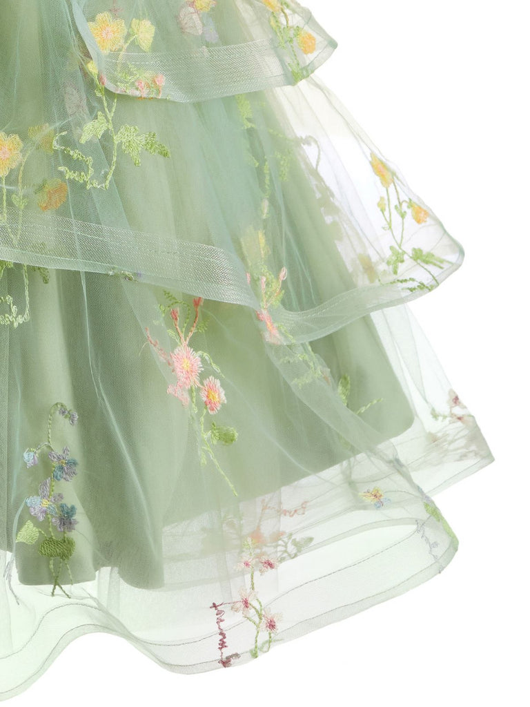 Blue 1930s Floral Mesh Classic Dress 6