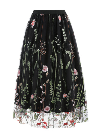 1950s Floral Embroidered Mesh Skirt: timeless style reimagined