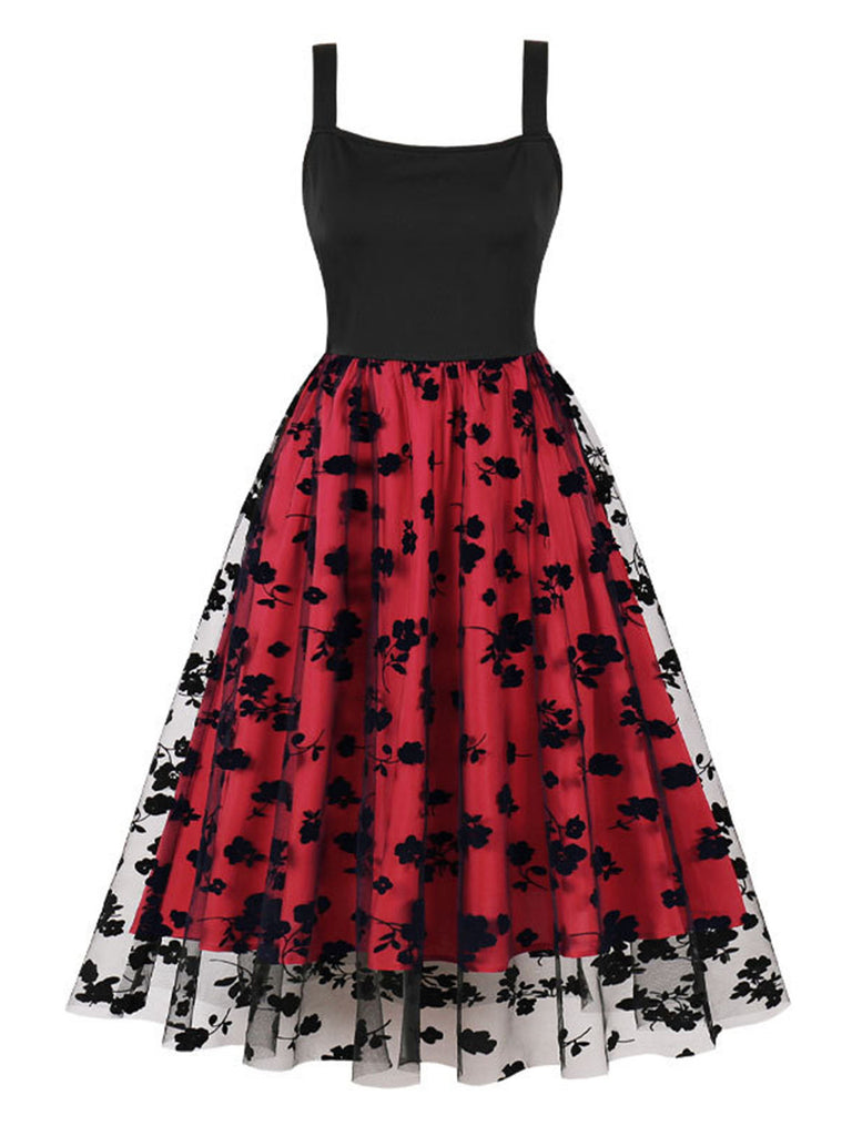 1950s Floral Flocked Mesh Swing Dress — a 1950s silhouette that turns sidewalks into runways