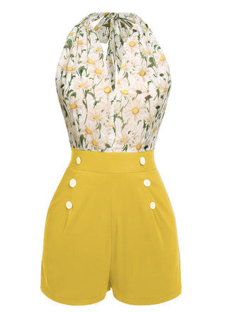 1950s Floral Halter Lace-up Vintage Romper: timeless style reimagined