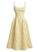 Yellow 1950s Floral Jacquard Textured Spaghetti Strap Midi Dress - vintage dress, retro fashion, rockabilly