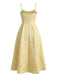 Yellow 1950s Floral Jacquard Textured Spaghetti Strap Midi Dress - vintage dress, retro fashion, rockabilly