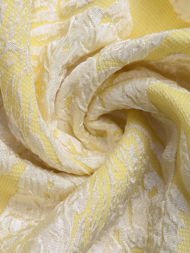 Yellow 1950s Floral Jacquard Textured Spaghetti Strap Midi Dress - vintage dress, retro fashion, rockabilly