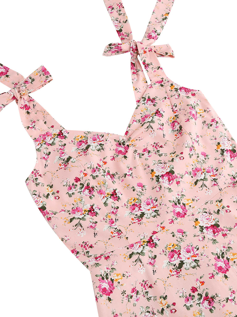 1950s Floral Lace-Up Shoulder V-Neck Swing Dress — vintage elegance for the modern woman