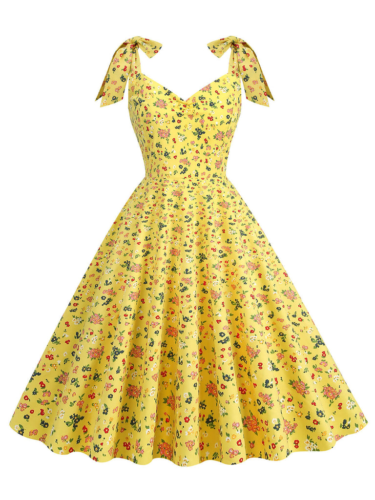1950s Floral Lace-Up Shoulder V-Neck Swing Dress: timeless style reimagined