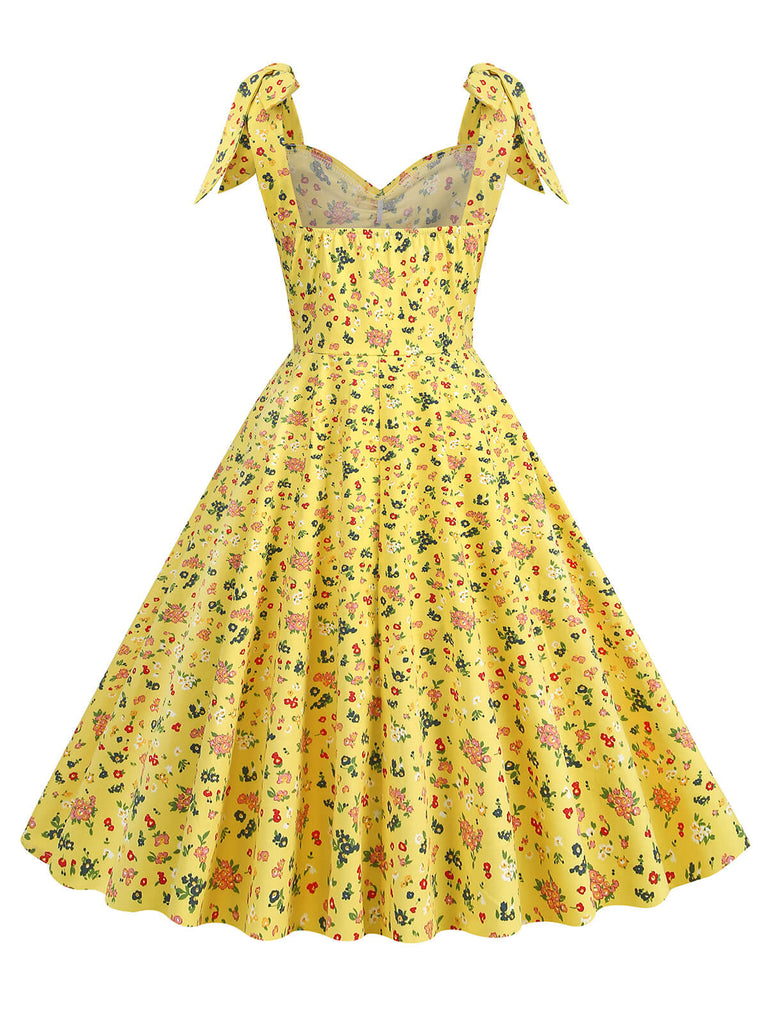 1950s Floral Lace-Up Shoulder V-Neck Swing Dress: timeless style reimagined