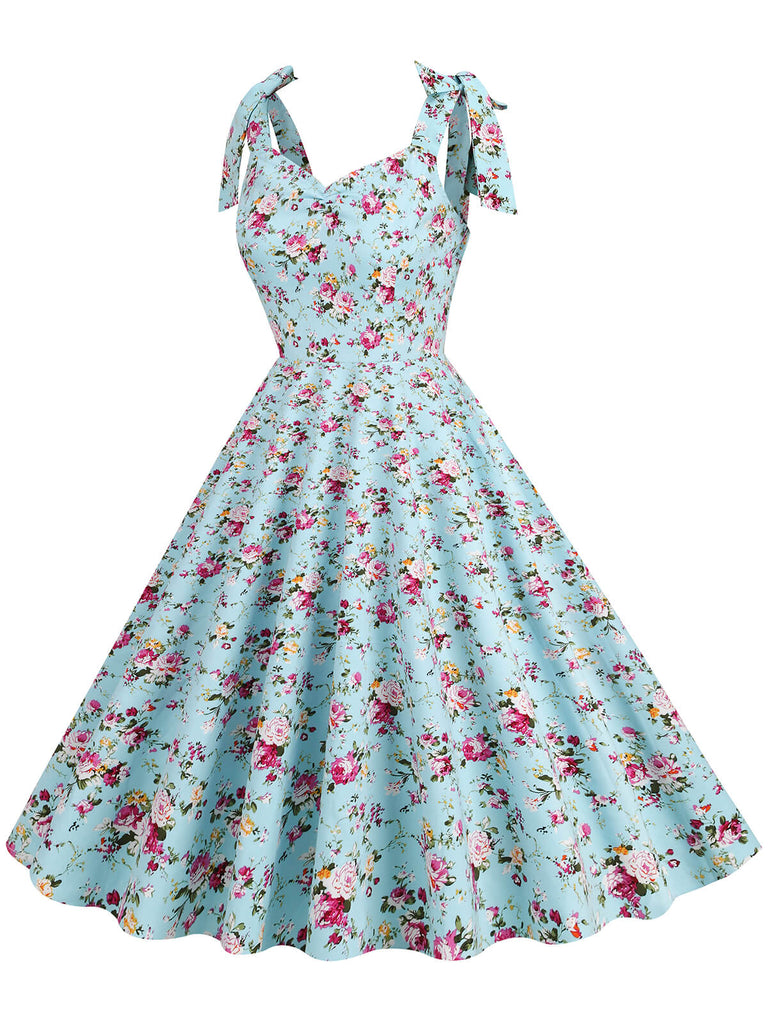 1950s Floral Lace-Up Shoulder V-Neck Swing Dress — vintage elegance for the modern woman