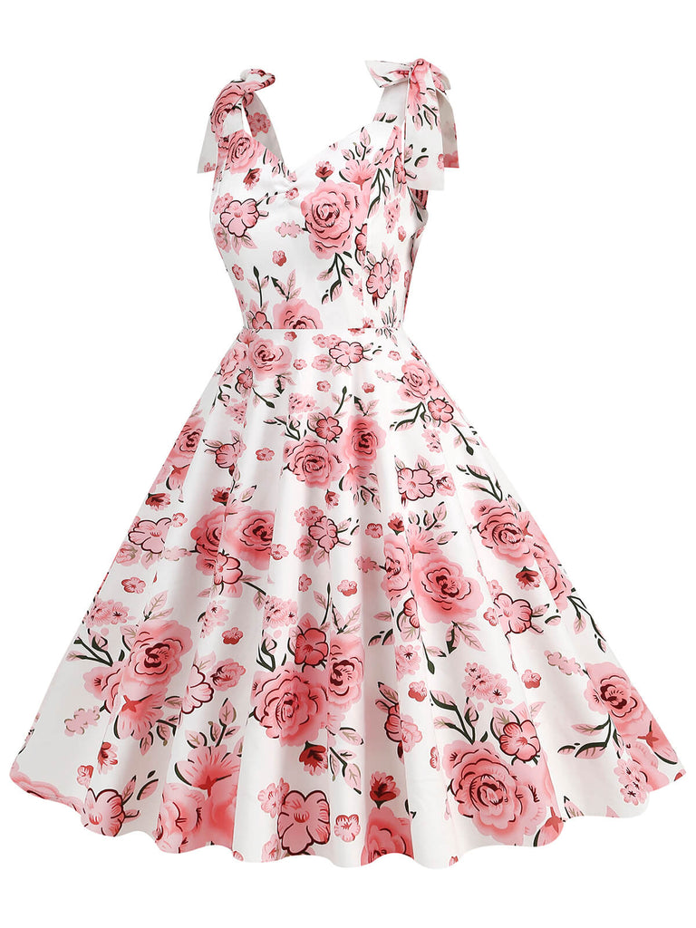 1950s Floral Lace-Up Shoulder V-Neck Swing Dress — vintage elegance for the modern woman