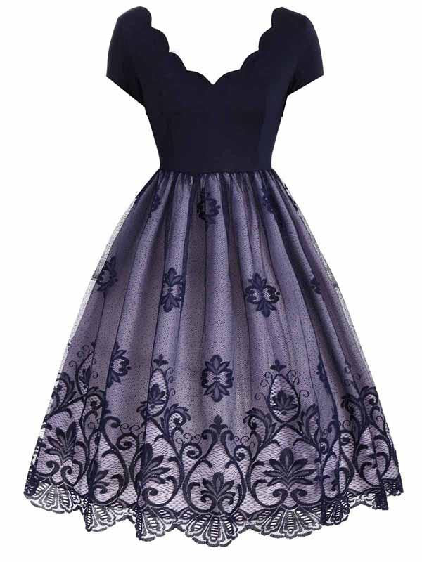 1950s Floral Patchwork Swing Dress, classic vintage style elegant retro fashion