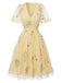 Green 1950s Floral Puff Sleeve Mesh Embroidered Dress, vintage dress, retro fashion, rockabilly, pin-up fashion - perfect for women who love vintage and retro fashion