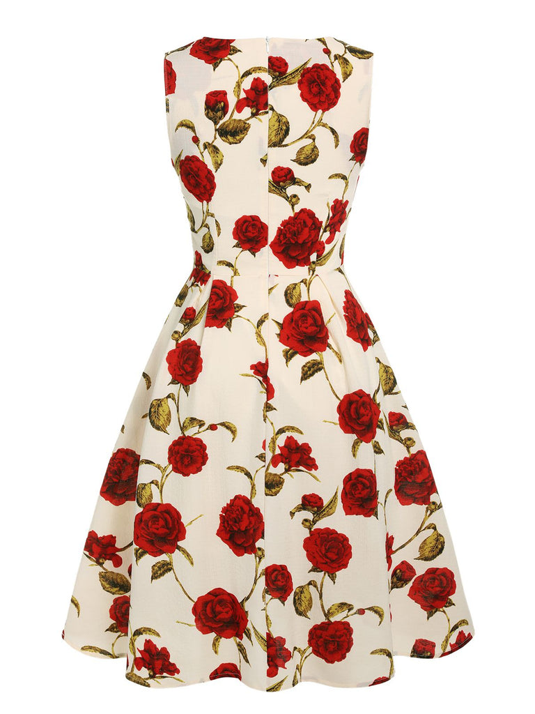 1950s Floral Sleeveless Heart Collar Dress, vintage dress, retro fashion, rockabilly, pin-up fashion - perfect for women who love vintage and retro fashion