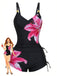 1950s Floral Solid Lace-Up Tankini Set - vintage fashion, retro style
